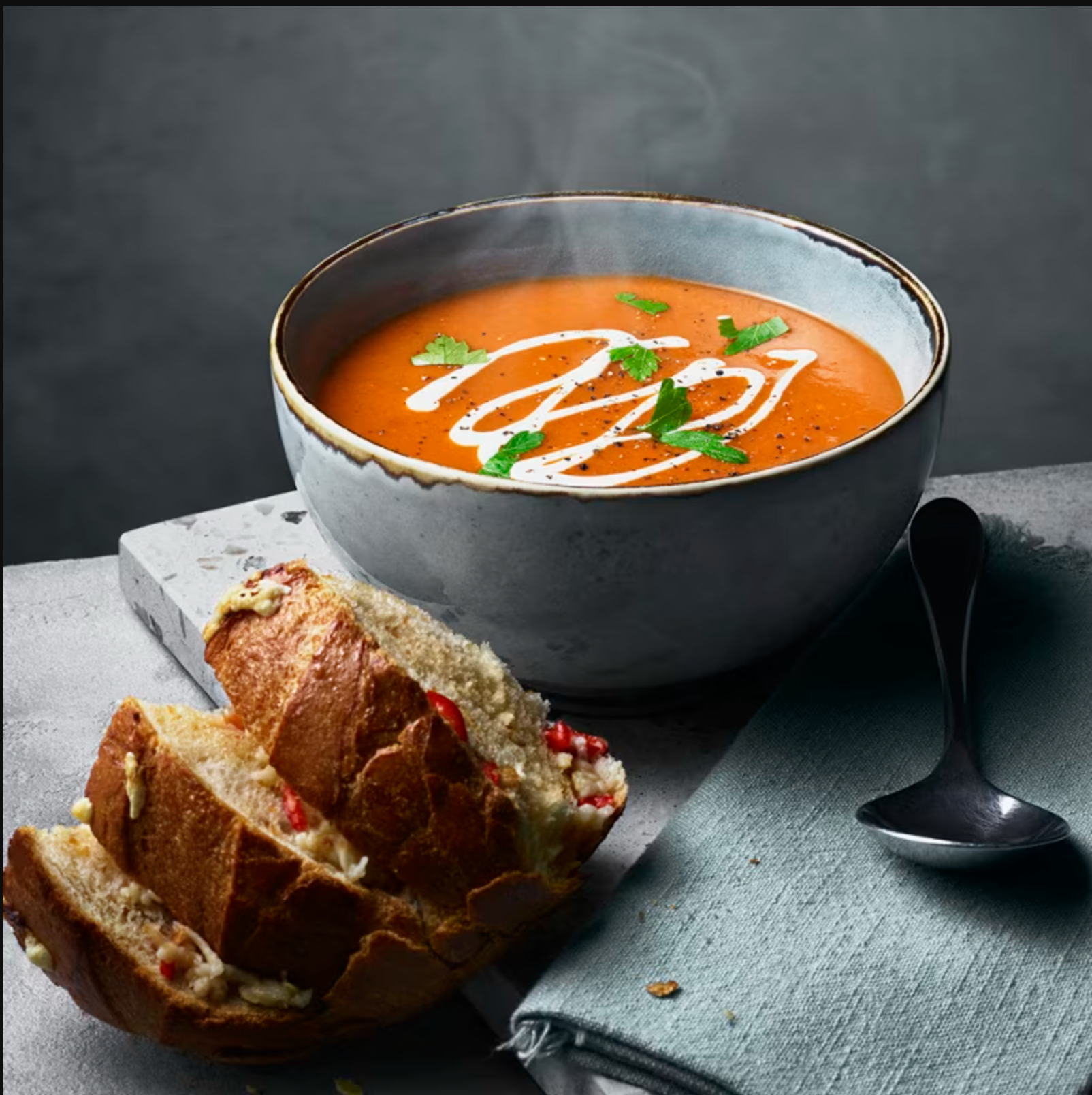Tomato Soup with Garlic Bread