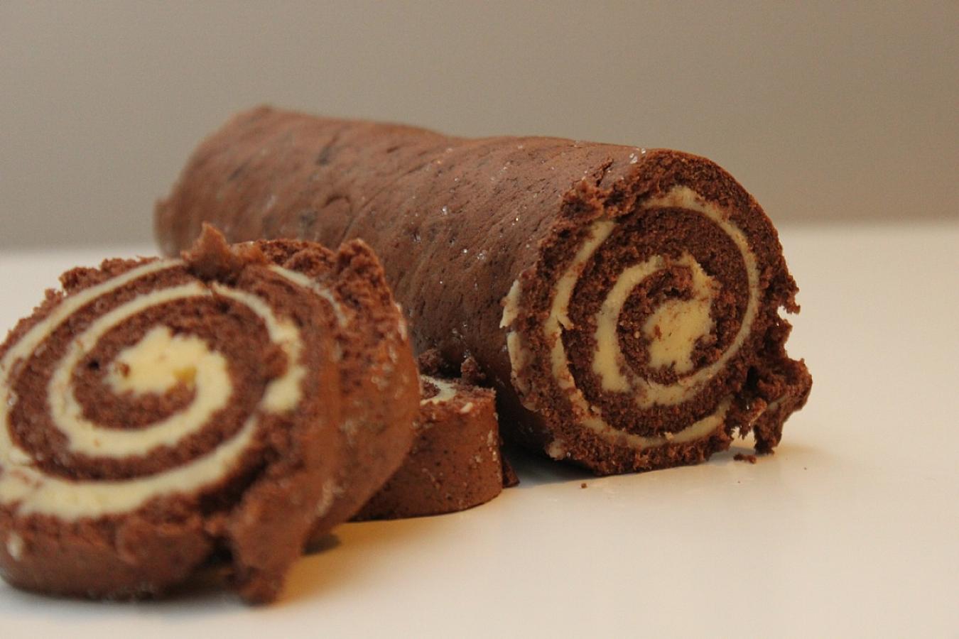 Classic Chocolate Roll Cake with Cream